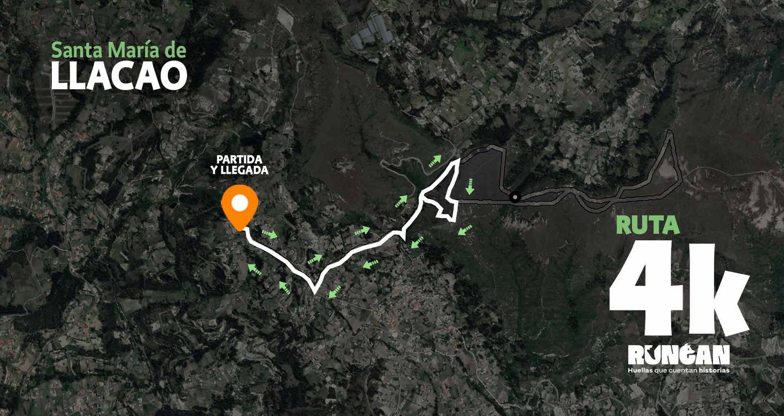 Mapa de la ruta de 4 km en Santa María de Llacao, con partida y llegada en el mismo punto
