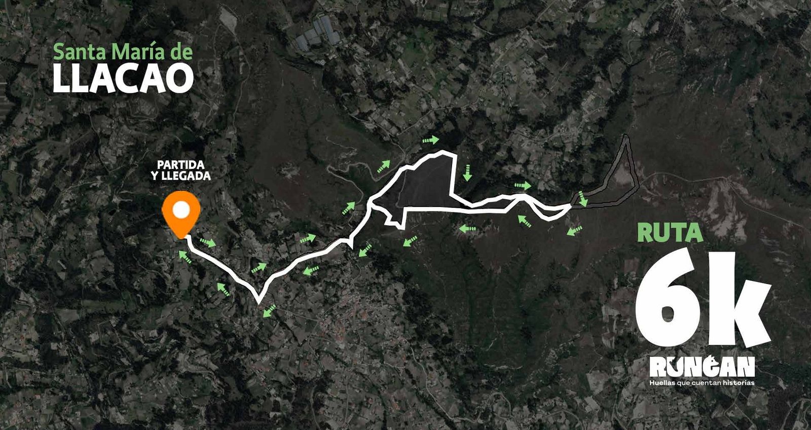 Mapa de la ruta de 6 km en Santa María de Llacao, con partida y llegada en el mismo punto